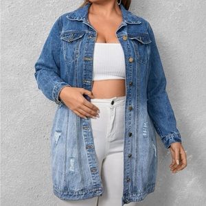 Ombré Distressed/Ripped Denim Jean Jacket (Medium Blue Wash)